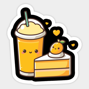 Cute Couple Gift in Kawaii Style with a Mango Cake and a Milkshake | Kawaii Food Sticker